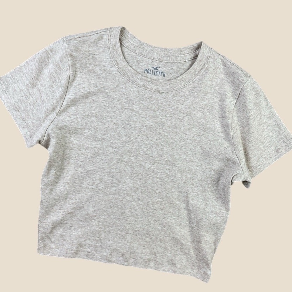 Hollister Womens S Short Sleeve T-Shirt Heather Beige Knit Crewneck Casual Tee